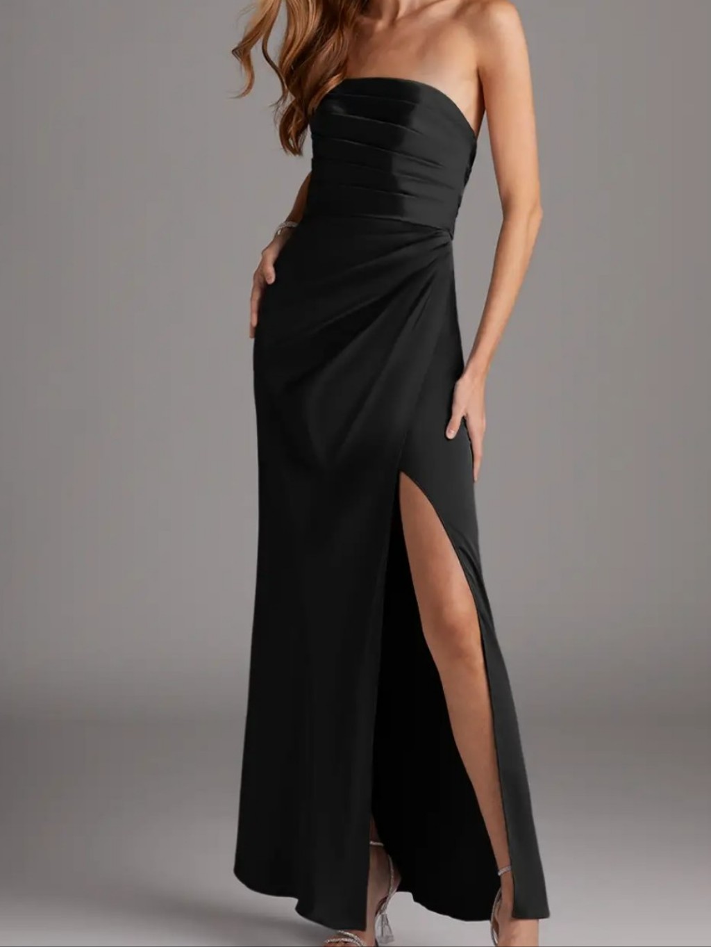 Azazie Lexie Stretch Satin Nwt Black. Sz12. Satin Maxi. Strapless. Formal